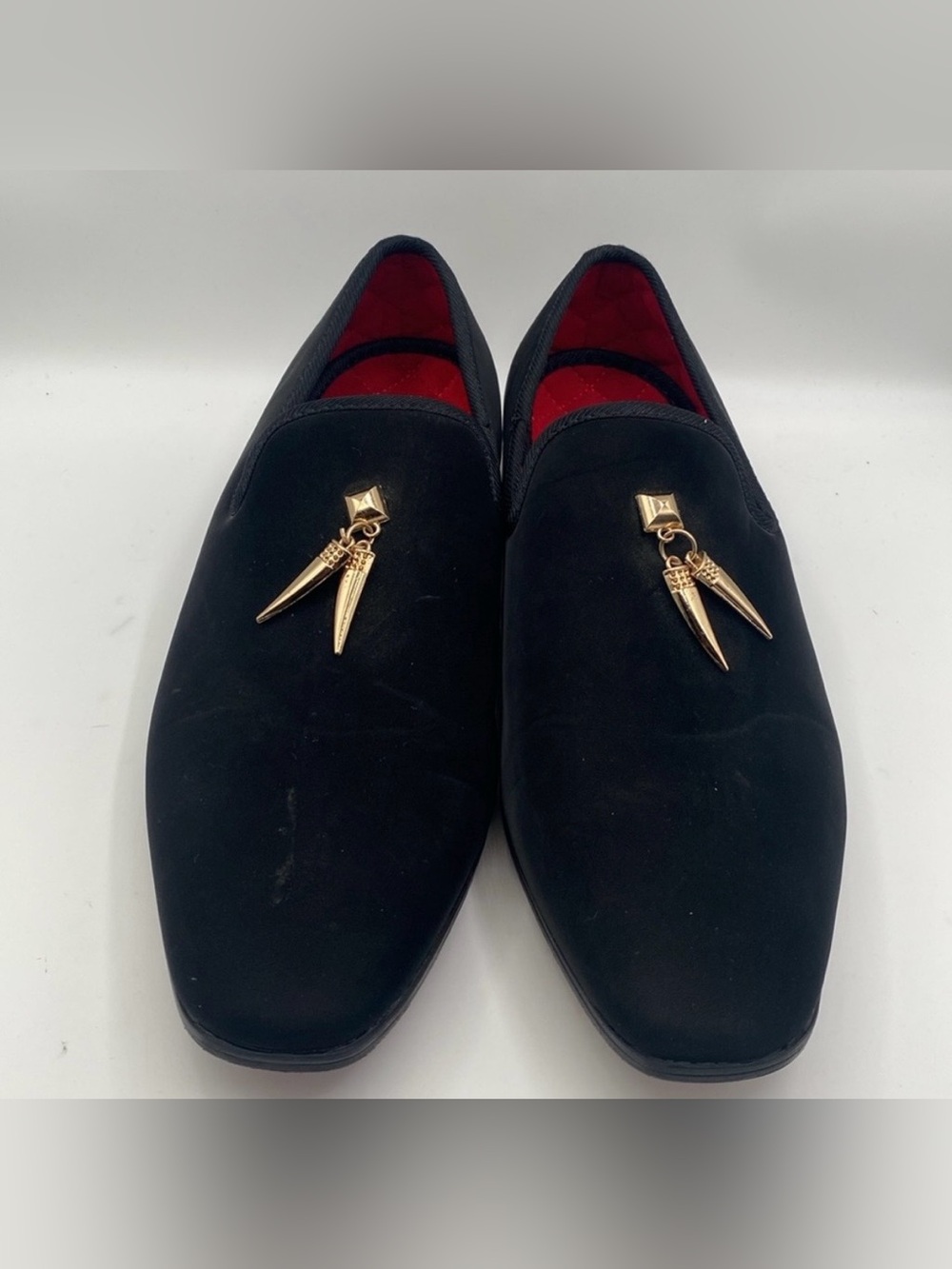 Italian shoes LA MILANO Black Men's Velvet Slip-On Loafers with Gold Accent